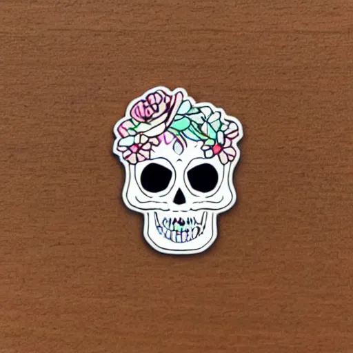 Prompt: cute flowers skull sticker