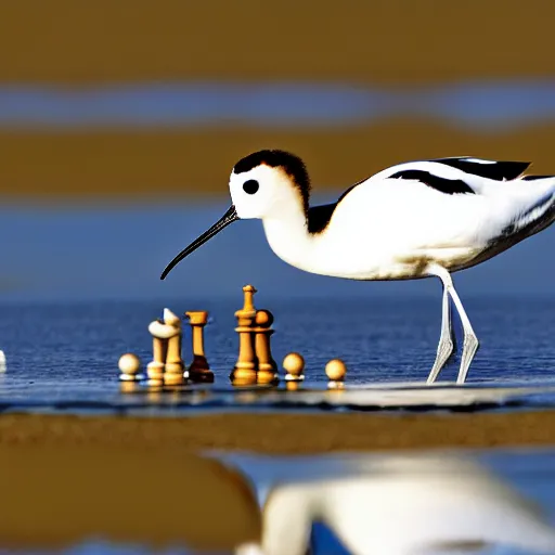 Prompt: pied avocet playing chess