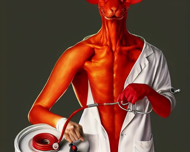 Prompt: art of a wide red pepper wearing a white lab coat and using a stethoscope by artgerm victo ngai ryohei hase artstation.