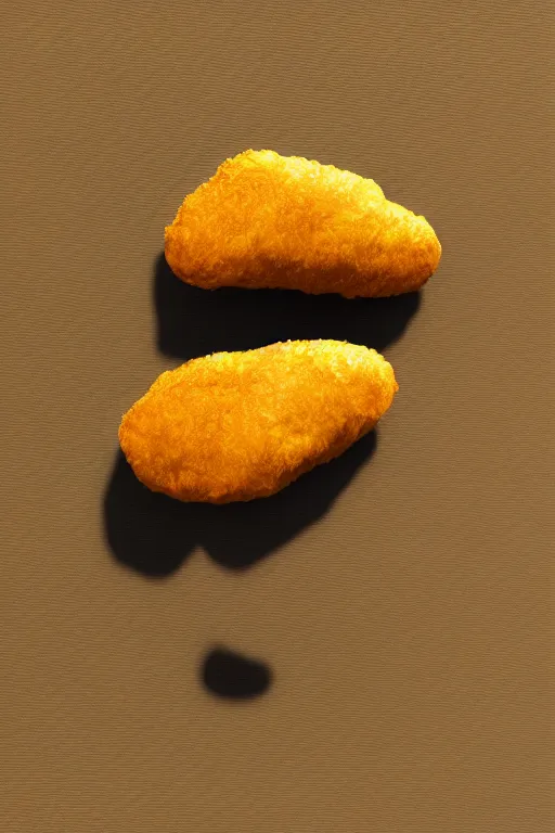 Image similar to zeppelin in the shape of a chicken nugget, 3D render