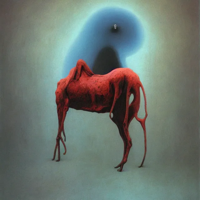 Image similar to cruel Beast of Judgement apocalyptical vision fear not by zdzisław beksiński, oil painting award winning, chromatic aberration stark radiant colors