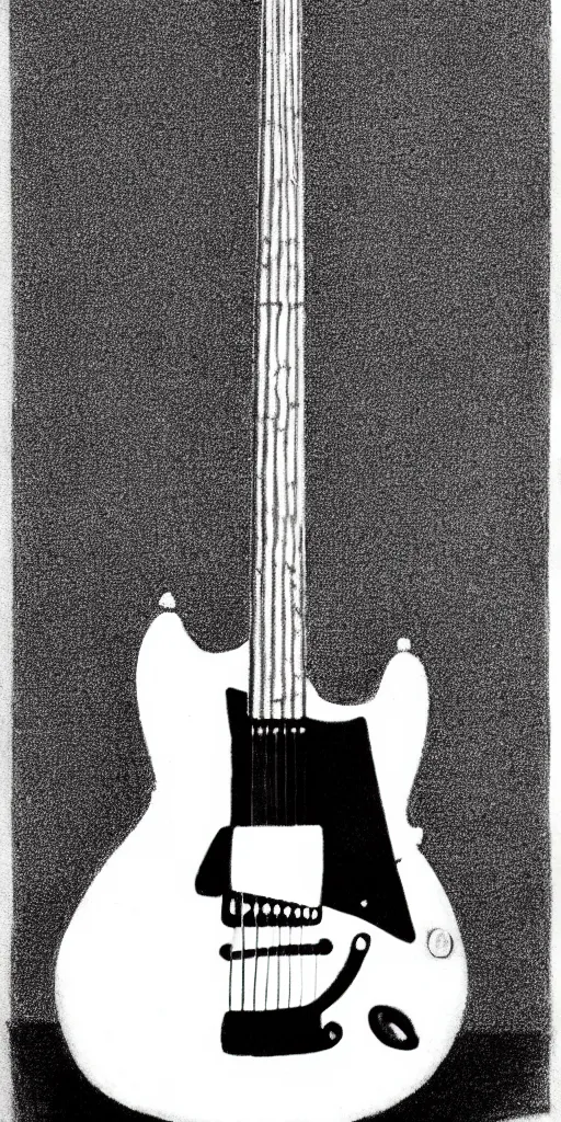 Image similar to cross hatching drawing of a white electric guitar against a fully black background, simple. A k_euler_ancestral