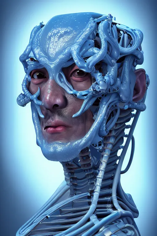 Image similar to hyperrealistic close-up pastel rococo exoskeleton! chinese man highly detailed concept art eric zener elson peter cinematic hard blue lighting high angle hd 8k sharp shallow depth of field