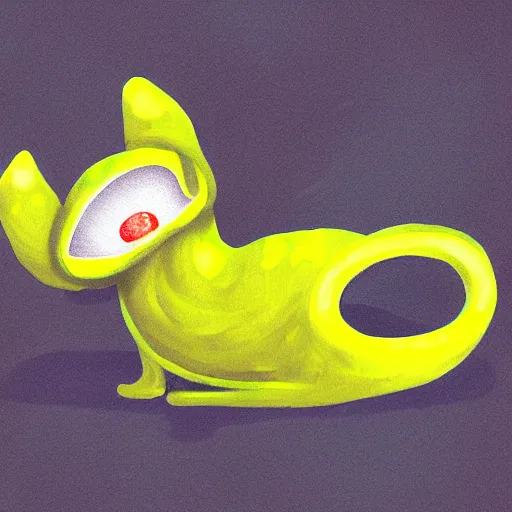 Image similar to a digital painting of lovecraftian ink slime cat with yellow glowing eyes