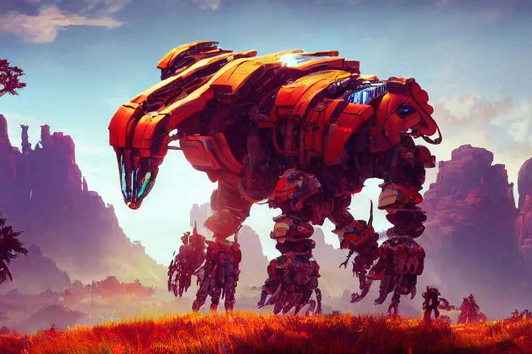 Image similar to scorcher machine mecanical creature robot of horizon forbidden west horizon zero dawn radiating a glowing aura global illumination ray tracing hdr fanart arstation by ian pesty and alena aenami artworks in 4 k