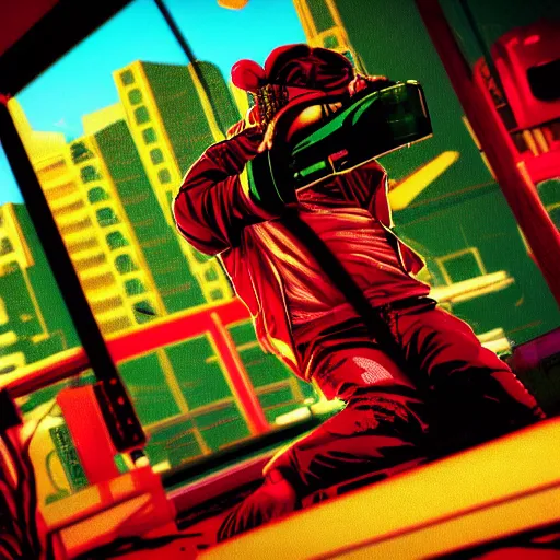 Prompt: a highly detailed image of hotline miami, 4 k, hyper realistic, dslr, landscape, high resolution