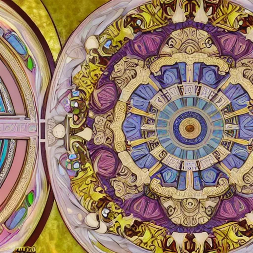 Image similar to huge 3 d plasterwork mural colourful detailed ornamental abstract art nouveau large circle, detailed nature textures, full sized centered circle, art by alphonse mucha and walter crane and louis sullivan and william morris, 8 k octane render