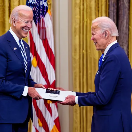 Image similar to joe biden giving asuka the medal of honor, photograph by, 4 k