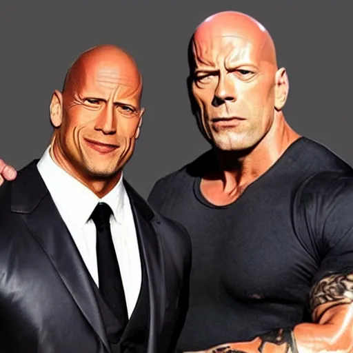 Prompt: an fusion of dwayne johnson and bruce willis face