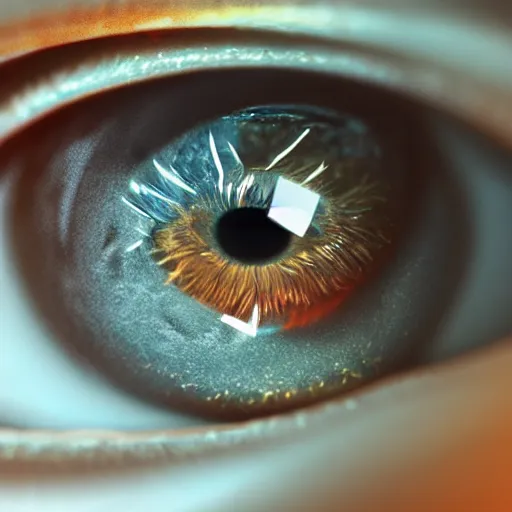 Image similar to extreme closeup of a hyperrealistic human eye contained within another human eye, macro shot, hyperrealistic, extreme detail, ray tracing, octane render