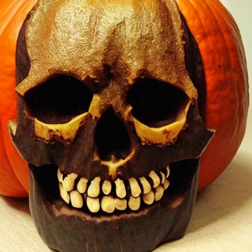 Image similar to a demonic skull pumpkin carving, highly detailed, sculpted, realistic, photo