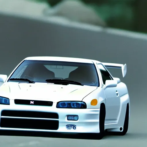 Image similar to nissan gtr r 3 5 in initial d, anime still frame