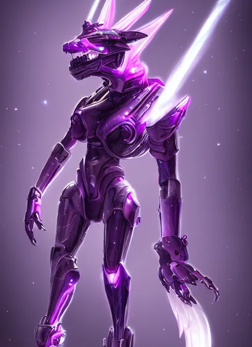 Prompt: cinematic goddess body shot, cosmic size beautiful stunning hot anthropomorphic robot mecha female dragon, sleek dragon head, metal ears, led purple eyes, smooth fuschia skin, smooth silver armor, in space, epic proportions, macro, epic size, epic scale, furry art, dragon art, giantess art, warframe fanart, furaffinity, octane