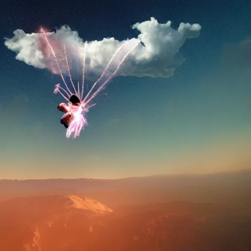 Prompt: A photo of Kanye West flying in the sky, cinematic shot, amazing angles, UHD ultrarealistic faces, 8K concept art, rendered in Unreal Engine, digital art, vivid, cloudy, colourful, cool