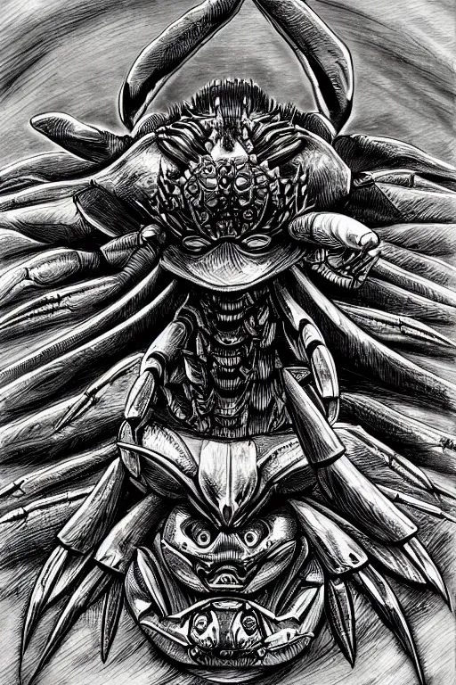 Image similar to crab humanoid figure warrior, symmetrical, highly detailed, digital art, needles, sharp focus, trending on art station, kentaro miura manga art style