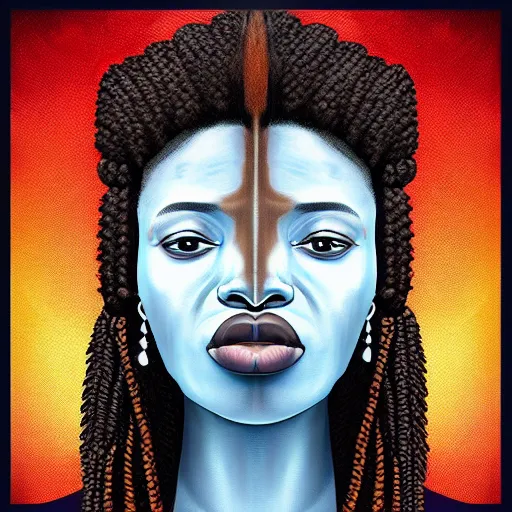 Image similar to “sango God of thunder plaited hair cowry nigeria lightning facial details proportionate dark skinned symmetrical digital art oil painting”