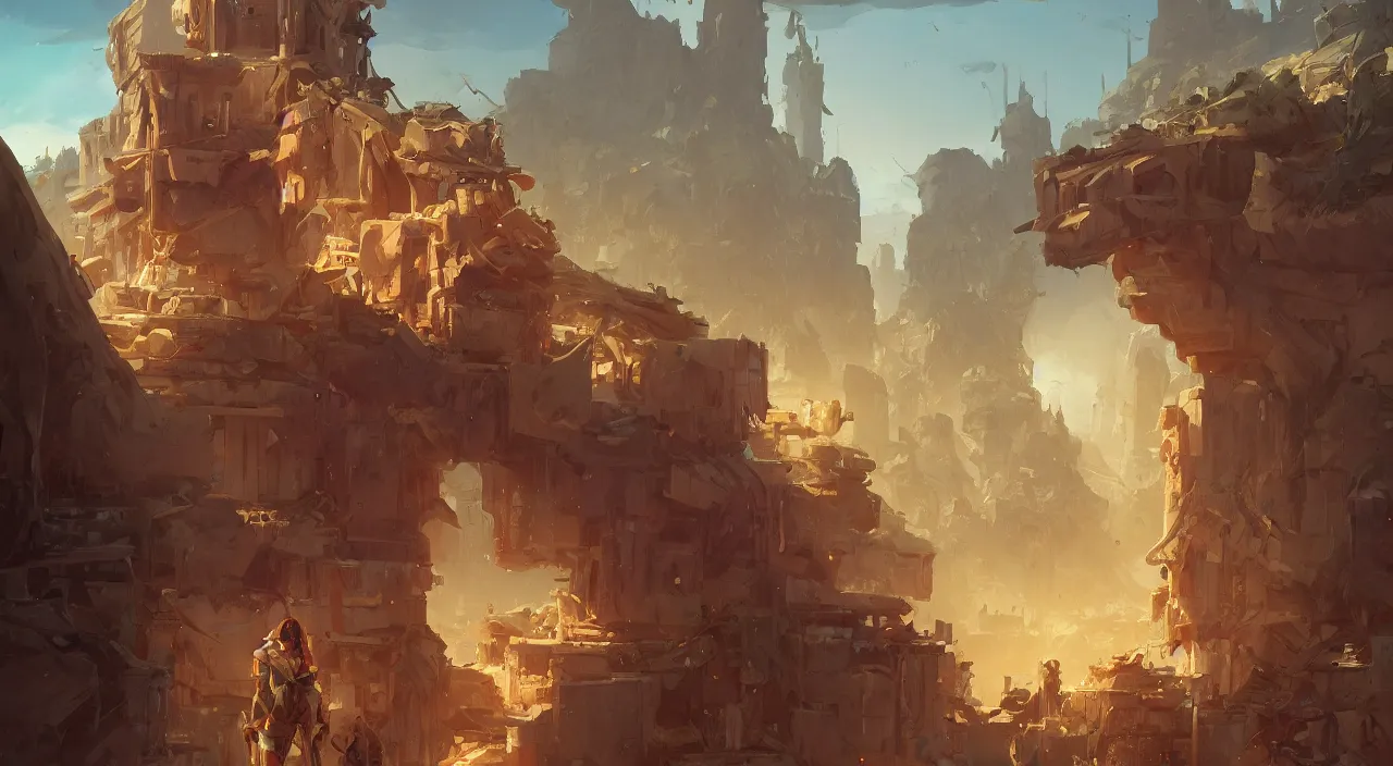 Prompt: wood wall fortress arabian marketplace fabric greeble block jungle dirt ground volume lighting shine shadow official fanart behance hd artstation by jesper ejsing, by rhads, makoto shinkai and lois van baarle, ilya kuvshinov, rossdraws