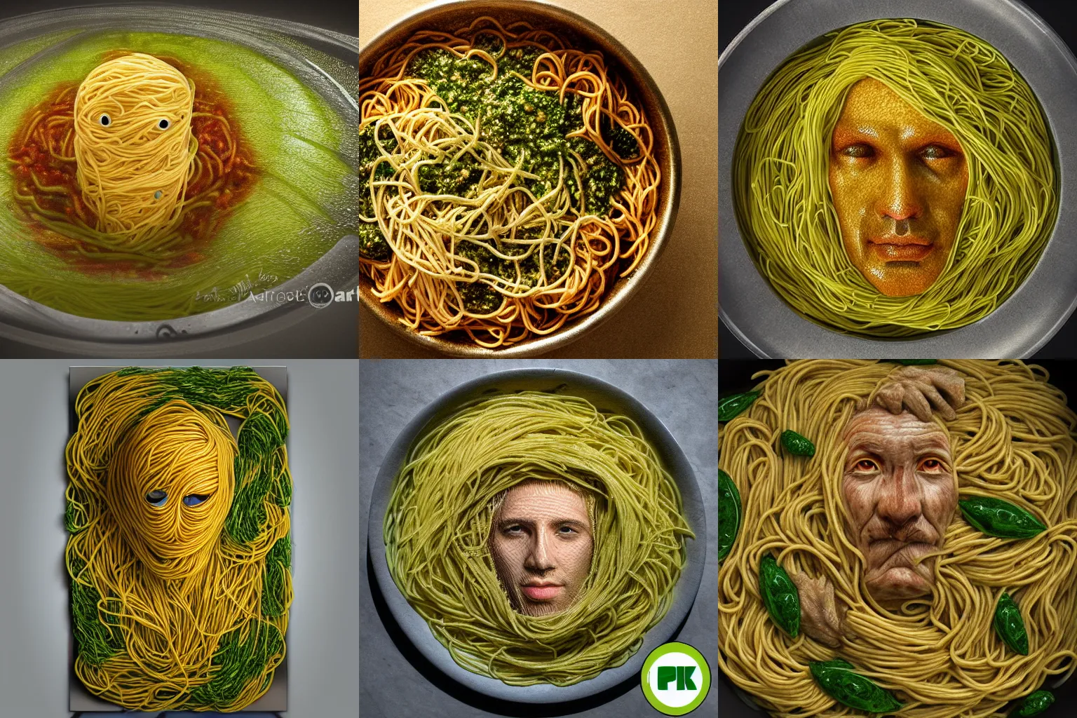 Prompt: Hyper realistic ultra-detailed man made of spaghetti swimming in pesto souse, volumetric lighting, 8k high definition, highly detailed, trending on art station