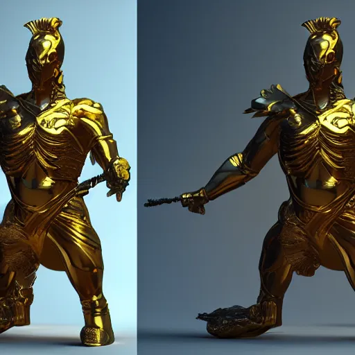 Image similar to portrait of warrior gold statue reflect chrome, 8 k uhd, unreal engine, octane render in the artstyle of finnian macmanus, john park and greg rutkowski