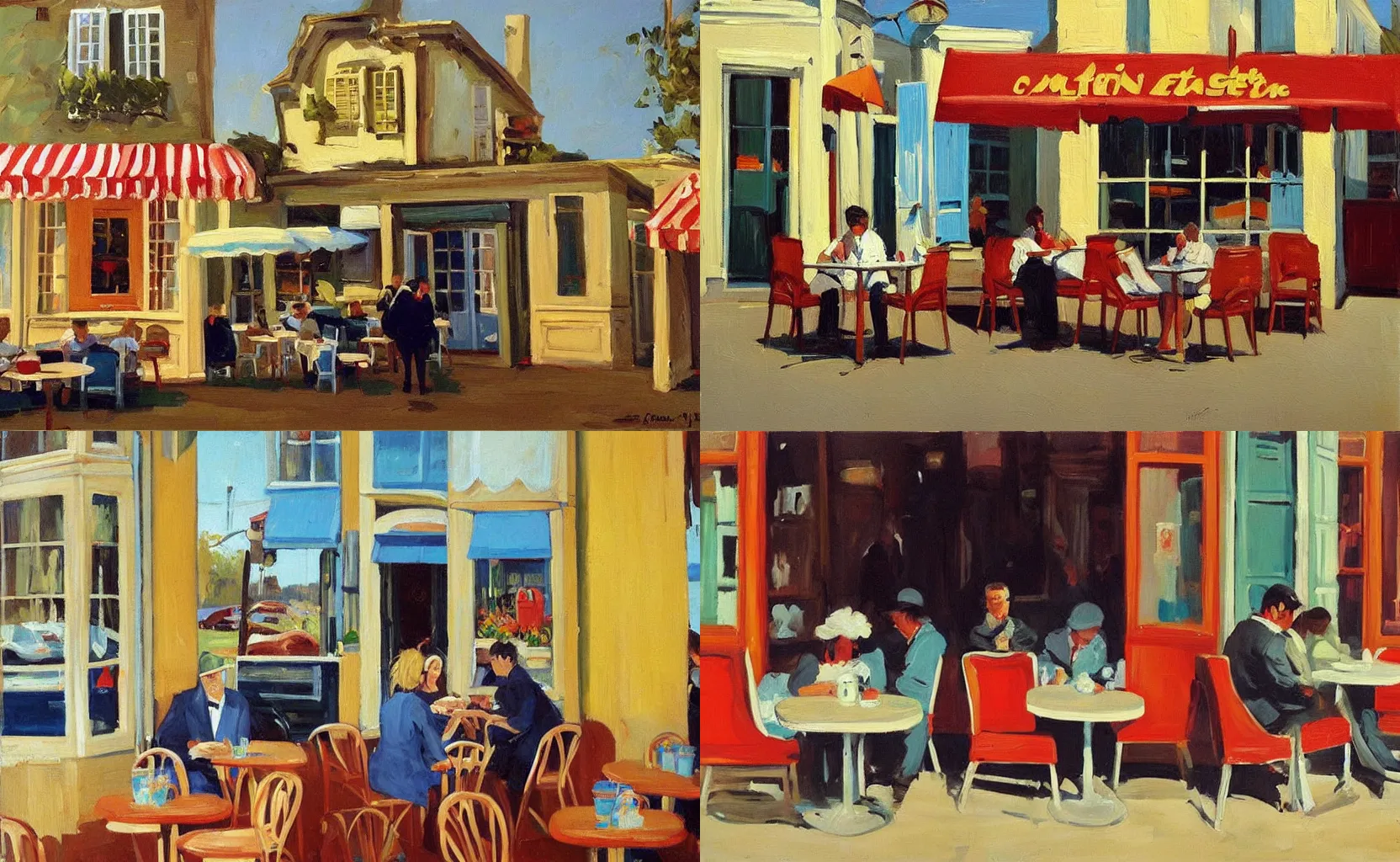 Prompt: a quaint French café, painting by Ben Aronson William Eggleston