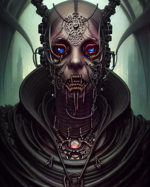 Prompt: front shot of a cyberpunk dead demon mastermind character, intricate, elegant, highly detailed, centered, (((artstation, concept art, smooth, sharp focus, artgerm, Tomasz Alen Kopera, Peter Mohrbacher, donato giancola, Joseph Christian Leyendecker, WLOP, Boris Vallejo))), mugshot!!!!!, ugly!!!!!!, octane render, nvidia raytracing demo, grainy, muted