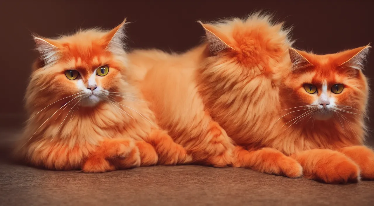 Prompt: a cat sits on a floor, ragdoll cat, orange cat, fluffy fur cat, beautiful cat, octane render