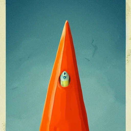 Image similar to orange traffic cone with shark teeth, ocean background detailed atmospheric - ron cheng & alphonse mucha, highly detailed, digital painting, ray tracing, concept art, illustration, smooth sharp focus, intricate, symmetry, artstation,