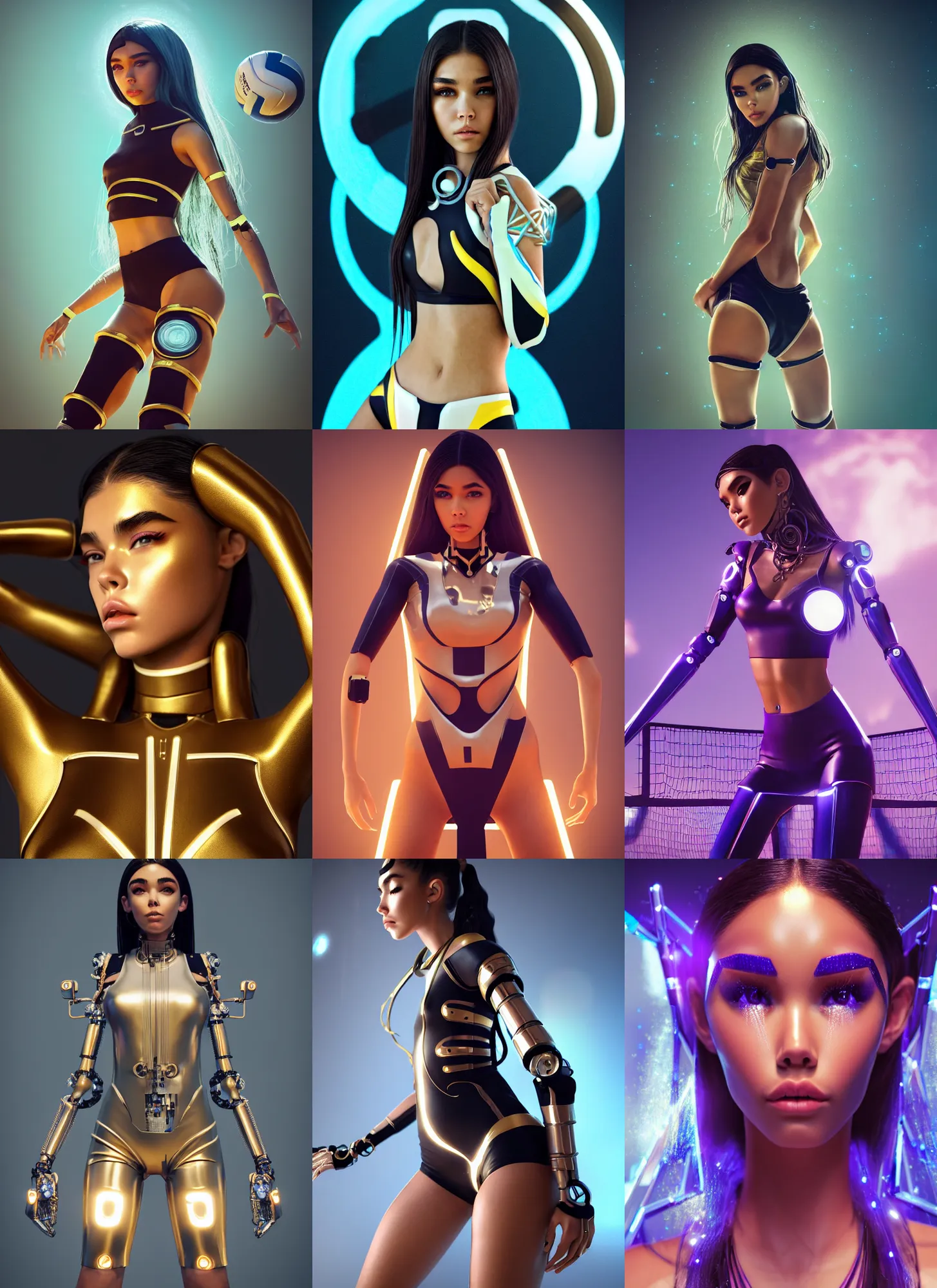 Prompt: madison beer as edm volleyball cyborg woman | jewelry | glamorous oily soft polished rich alluring ornate modern | weta disney movie still photo | hi - fructose, sci fi fantasy, golden ratio, smooth, octane render, sharp focus, artstation, concept art | beeple, rhads, rutkowski, artgerm, mucha, wlop, loish |