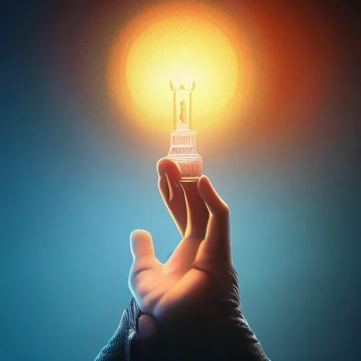 Prompt: god holding in his palm a lamp, big bang, rich moody colors, warm volumetric lighting, octane, unreal 5, hyper realistic, ultra detailed, 8 k, breathtaking, deep depth of field, sharp, fractal, post processing, elegant, intricate digital art, led light, ornate, neat, kawaii, artgem, trending artstation