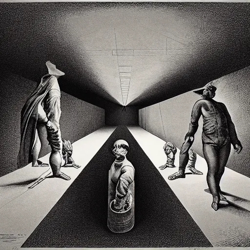 Image similar to lithography on paper secret lair conceptual figurative post - morden monumental dynamic portrait by goya and escher and hogarth, illusion surreal art, highly conceptual figurative art, intricate detailed illustration, controversial poster art, polish poster art, geometrical drawings, no blur