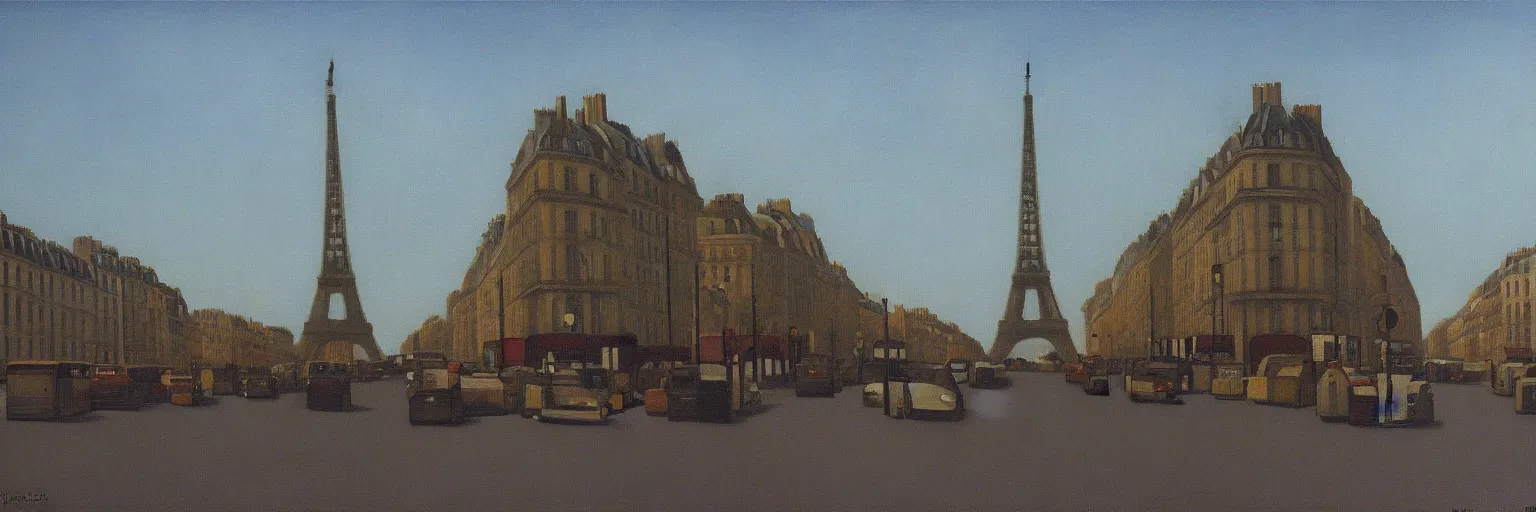 Prompt: paris cityscape oil painting magritte