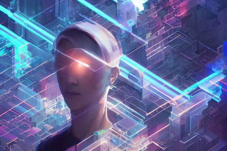 Prompt: portrait isometric drawing, cyber hacker, emit light, cloudy, intricate, epic lighting, cinematic composition, hyper realistic, 8 k resolution, unreal engine 5, by artgerm, tooth wu, dan mumford, beeple, wlop, rossdraws, james jean, andrei riabovitchev, marc simonetti, yoshitaka amano, artstation