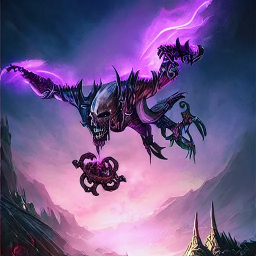 Prompt: flying skulls with violet fire trails, two fangs, violet theme, epic fantasy digital art style, fantasy artwork, by Greg Rutkowski, fantasy hearthstone card art style