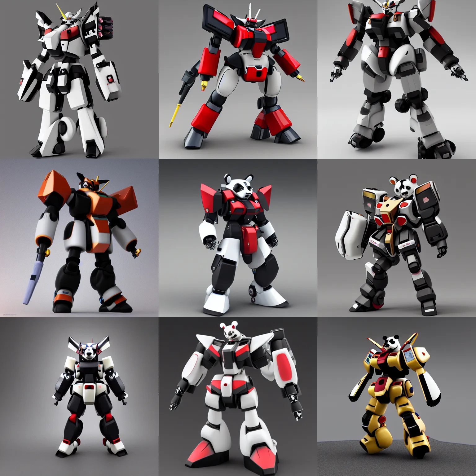 Prompt: Panda themed japanese mecha robot gundam, 3D Octane Render, beautiful, shiny, metallic, volumetric fog, gunpla