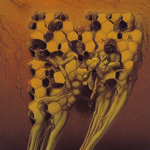 Prompt: bee honey made by zdzisław beksiński