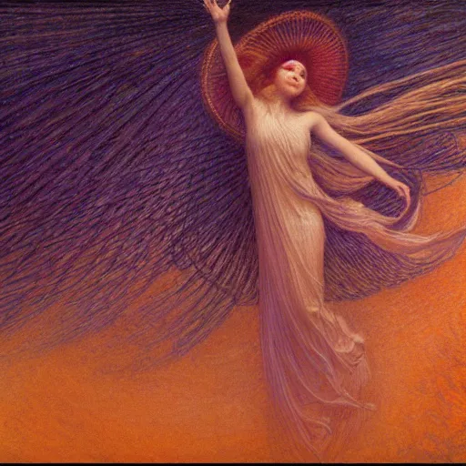 Prompt: beautiful woman floating to heaven, 4k, by Jean Delville, cinematic lighting