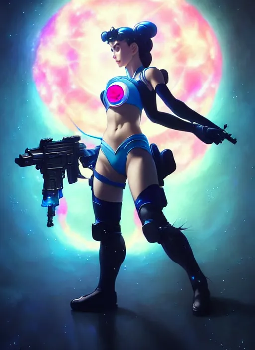 Image similar to sailormoon with tattoos wearing tactical gear, intricate lights, bio luminescent, plasma, by ruan jia and artgerm and range murata and wlop and ross tran and william - adolphe bouguereau and beeple. key art. fantasy illustration. award winning, artstation, intricate details, realistic, hyperdetailed, 8 k resolution.