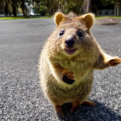 Image similar to A happy quokka flipping off the photographer