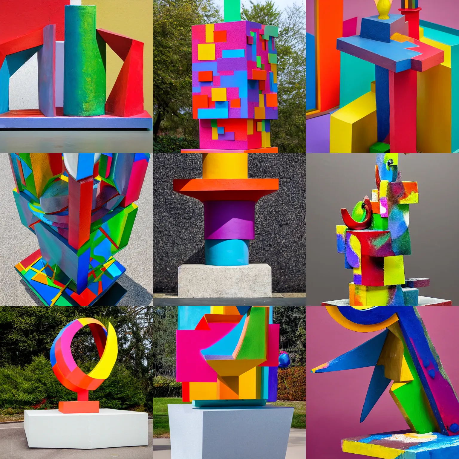 Prompt: A colorful abstract sculpture on top of a plinth. Conceptual art, abstract art, surrealist oil painting