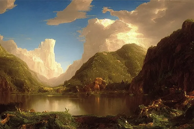 Prompt: there is another world very close to ours that we don't perceive directly, but they do interact sometimes. painting by thomas cole ( 1 8 3 3 )