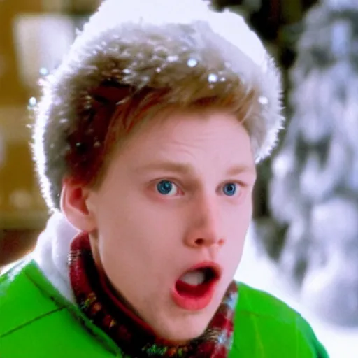 Image similar to Live Action Still of Jerma in Home Alone, real life, hyperrealistic, ultra realistic, realistic, highly detailed, epic, HD quality, 8k resolution, body and headshot, film still