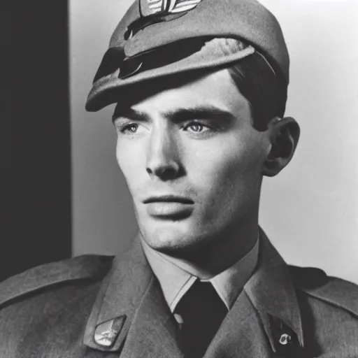 Image similar to cillian murpht in a world war ii uniform, black and white film photography, cabinet card, 2 5 mm lens, cinematography by roger deakins