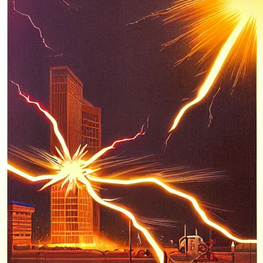 power transformer exploding from lightning strike, Stable Diffusion