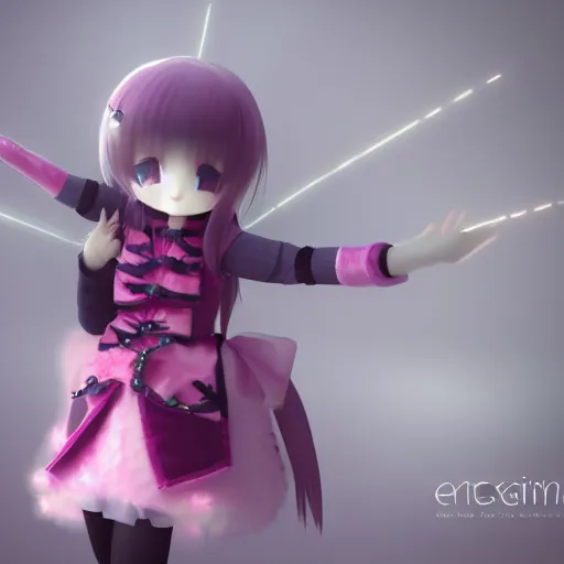 Prompt: cute fumo plush of a girl with six prosthetic mechanical arms, pink velvet dress, bokeh, cyberpunk anime girl, vray