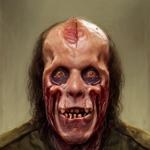 Prompt: a portrait of владимир рудольфович соловьев, flesh eating worms, macabre, horror rotten teeth, by donato giancola and greg rutkowski, wayne barlow, realistic face, visible face, digital art, artstation, symmetry