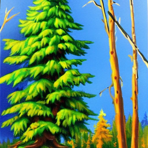 Image similar to conifer painted by bob ross