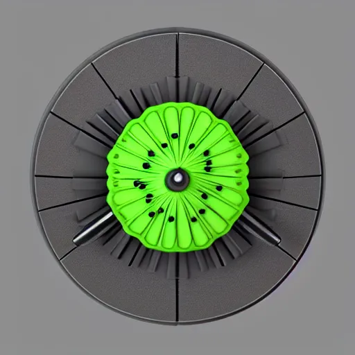 Image similar to a funny turntable with a needle on top of kiwi texture, a low poly render by blender guru, featured on polycount, computer art, sketchfab, rendered in maya, voxel art