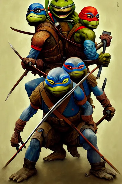 Image similar to hieronymus bosch, greg rutkowski, anna podedworna, painting of teenage mutant ninja turtles casey jones