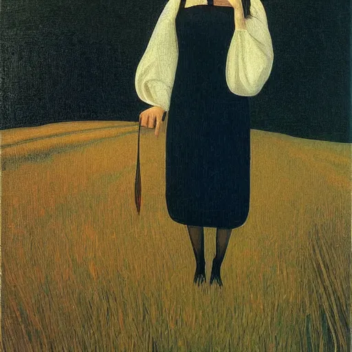 Prompt: of an oil painting by Grant Wood of Wyeth's Christina's World.