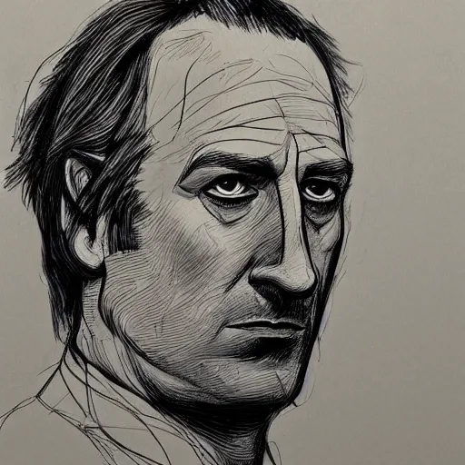 Image similar to a realistic yet scraggly portrait sketch of the side profile of a stern and sophisticated bob odenkirk, trending on artstation, intricate details, in the style of frank auerbach, in the style of sergio aragones, in the style of martin ansin, in the style of david aja, in the style of mattias adolfsson